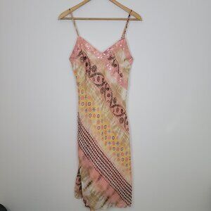 Joseph Ribkoff Pink Midi Slip Dress Sz 8 V-Neck Sleeveless Sequin Fairy Y2K Lace